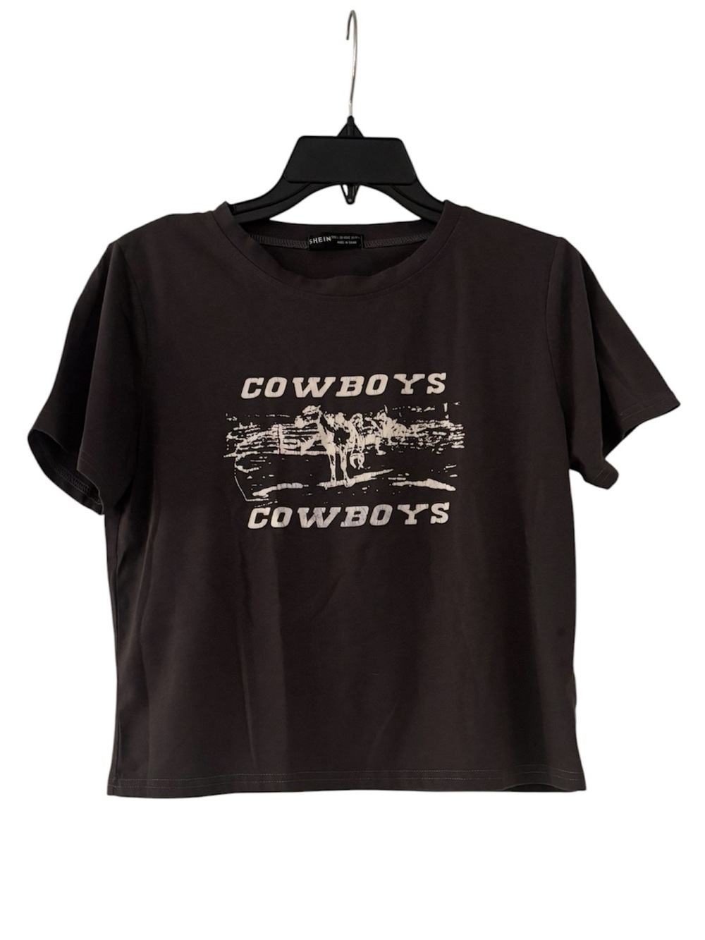 SHEIN Brown/Gray Cowboys Cowboys Cropped Graphic Tee